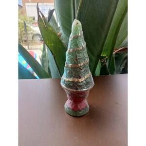 White Barn Candle Co Christmas Tree Topiary Candle Green Gold Unfragranced 5in